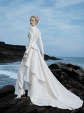 Load image into Gallery viewer, White Statement Wedding Dress with Flowing Skirt and Refined Bridal Silhouette