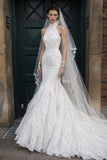 Load image into Gallery viewer, White Wedding Gown with Graceful Full Length Silhouette and Dramatic Bridal Train