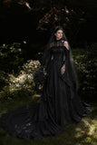 Load image into Gallery viewer, Black Statement Bridal Dress with Dramatic Full Length Wedding Silhouette