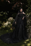 Load image into Gallery viewer, Black Statement Bridal Dress with Dramatic Full Length Wedding Silhouette