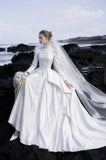 Load image into Gallery viewer, White Statement Wedding Dress with Flowing Skirt and Refined Bridal Silhouette