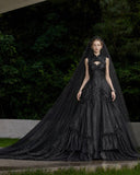 Load image into Gallery viewer, Black Gothic Bridal Gown with Dramatic Train, Alternative Wedding Dress