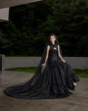 Load image into Gallery viewer, Black Gothic Bridal Gown with Dramatic Train, Alternative Wedding Dress