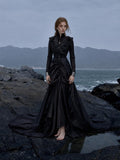 Load image into Gallery viewer, Black Alternative Wedding Gown with Flowing Train and Gothic Bridal Style