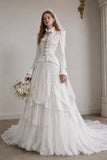 Load image into Gallery viewer, Ivory Formal Bridal Dress with Elegant Train, Romantic Wedding Gown