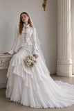 Load image into Gallery viewer, Ivory Formal Bridal Dress with Elegant Train, Romantic Wedding Gown