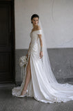 Load image into Gallery viewer, White Statement Wedding Dress with Flowing Skirt and Refined Bridal Silhouette