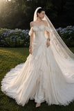 Load image into Gallery viewer, Ivory Bridal Gown with Flowing Train, Elegant Wedding Dress for Formal Ceremony