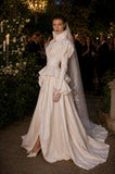 Load image into Gallery viewer, Ivory Wedding Gown with Graceful Full Length Silhouette and Dramatic Bridal Train
