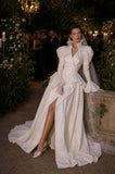 Load image into Gallery viewer, Ivory Wedding Gown with Graceful Full Length Silhouette and Dramatic Bridal Train