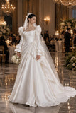 Load image into Gallery viewer, Ivory Formal Bridal Dress with Elegant Train, Romantic Wedding Gown