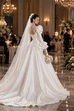 Load image into Gallery viewer, Ivory Formal Bridal Dress with Elegant Train, Romantic Wedding Gown