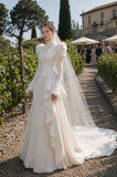 Load image into Gallery viewer, Ivory Bridal Gown with Flowing Train, Elegant Wedding Dress for Formal Ceremony