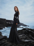 Load image into Gallery viewer, Black Formal Evening Dress with Refined Full Length Silhouette for Reception and Gala