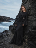 Load image into Gallery viewer, Black Formal Evening Dress with Refined Full Length Silhouette for Reception and Gala