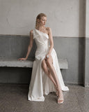 Load image into Gallery viewer, Ivory Asymmetric High Low Dress, Modern Formal Outfit for Reception and Gala