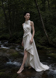 Load image into Gallery viewer, White One Shoulder Dress, Elegant Formal Evening Gown for Reception and Gala