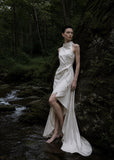 Load image into Gallery viewer, White One Shoulder Dress, Elegant Formal Evening Gown for Reception and Gala