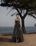 Load image into Gallery viewer, Silver Gray Layered Midi Dress, Sheer Look Formal Outfit for Reception and Gala