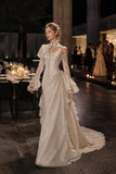 Load image into Gallery viewer, Ivory Wedding Gown with Graceful Full Length Silhouette and Dramatic Bridal Train