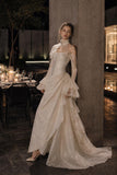 Load image into Gallery viewer, Ivory Wedding Gown with Graceful Full Length Silhouette and Dramatic Bridal Train