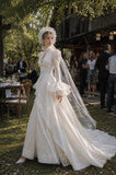 Load image into Gallery viewer, Ivory Bridal Gown with Flowing Train, Elegant Wedding Dress for Formal Ceremony