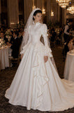 Load image into Gallery viewer, Ivory Wedding Gown with Graceful Full Length Silhouette and Dramatic Bridal Train