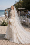 Load image into Gallery viewer, Ivory Formal Bridal Dress with Elegant Train, Romantic Wedding Gown