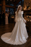 Load image into Gallery viewer, Ivory Wedding Gown with Graceful Full Length Silhouette and Dramatic Bridal Train
