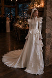Load image into Gallery viewer, Ivory Wedding Gown with Graceful Full Length Silhouette and Dramatic Bridal Train