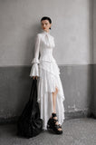 Load image into Gallery viewer, White Tiered High Low Dress, Statement Formal Outfit for Reception and Gala