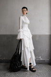Load image into Gallery viewer, White Tiered High Low Dress, Statement Formal Outfit for Reception and Gala