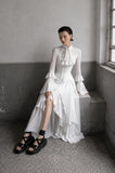 Load image into Gallery viewer, White Tiered High Low Dress, Statement Formal Outfit for Reception and Gala