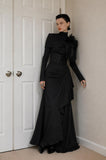 Load image into Gallery viewer, Black Ruffled Blazer Dress, Statement Formal Outfit for Reception and Gala