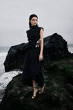 Load image into Gallery viewer, Black High Low Formal Dress, Dramatic Evening Outfit for Reception and Gala