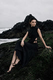 Load image into Gallery viewer, Black High Low Formal Dress, Dramatic Evening Outfit for Reception and Gala