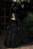 Load image into Gallery viewer, Black Alternative Wedding Gown with Flowing Train and Gothic Bridal Style