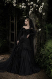 Load image into Gallery viewer, Black Alternative Wedding Gown with Flowing Train and Gothic Bridal Style