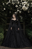 Load image into Gallery viewer, Black Alternative Wedding Gown with Flowing Train and Gothic Bridal Style