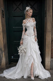 Load image into Gallery viewer, White Formal Bridal Dress with Elegant Train, Romantic Wedding Gown