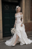 Load image into Gallery viewer, White Formal Bridal Dress with Elegant Train, Romantic Wedding Gown