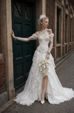 Load image into Gallery viewer, White Formal Bridal Dress with Elegant Train, Romantic Wedding Gown