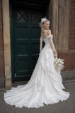 Load image into Gallery viewer, White Formal Bridal Dress with Elegant Train, Romantic Wedding Gown