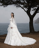 Load image into Gallery viewer, White Statement Wedding Dress with Flowing Skirt and Refined Bridal Silhouette