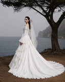 Load image into Gallery viewer, White Statement Wedding Dress with Flowing Skirt and Refined Bridal Silhouette
