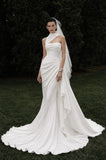 Load image into Gallery viewer, White Wedding Gown with Graceful Full Length Silhouette and Dramatic Bridal Train