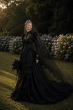 Load image into Gallery viewer, Black Statement Bridal Dress with Dramatic Full Length Wedding Silhouette