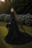 Load image into Gallery viewer, Black Statement Bridal Dress with Dramatic Full Length Wedding Silhouette