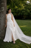 Load image into Gallery viewer, White Wedding Gown with Graceful Full Length Silhouette and Dramatic Bridal Train