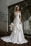Load image into Gallery viewer, White Formal Bridal Dress with Elegant Train, Romantic Wedding Gown